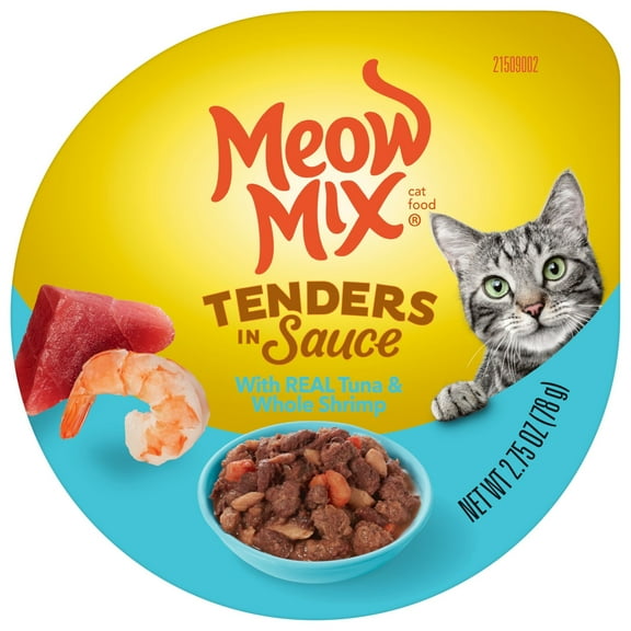 Meow Mix Tender Favorites with REAL Tuna & Whole Shrimp in Sauce, Wet Cat Food, 2.75 oz