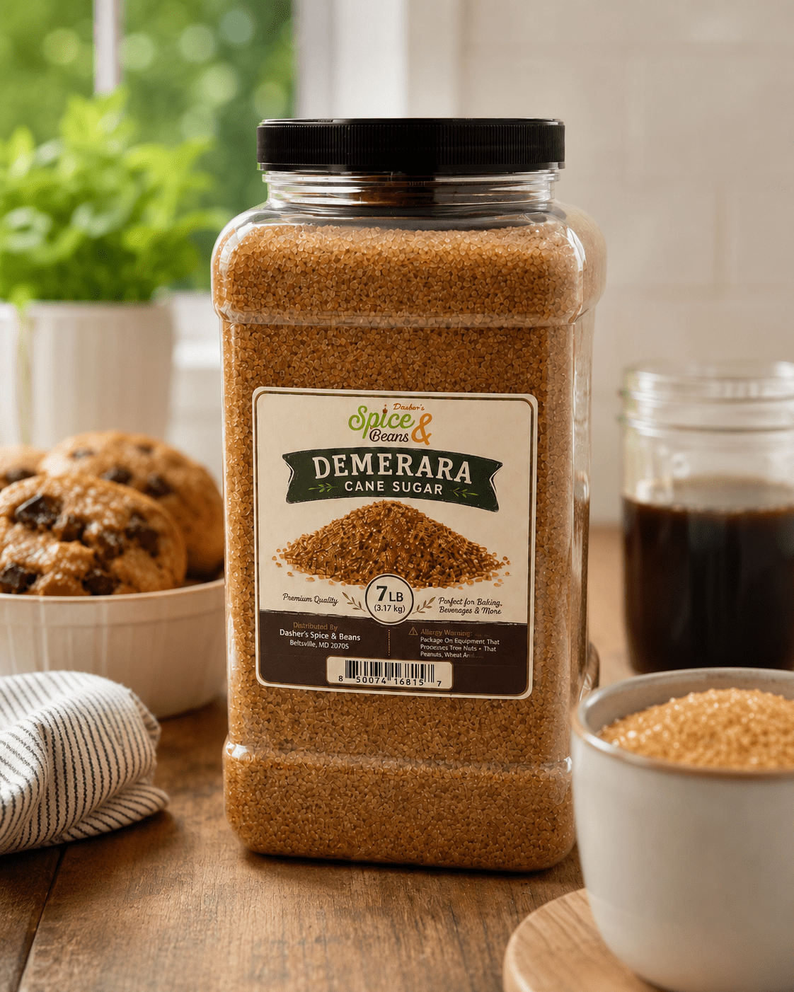 Demerara Cane Sugar | Dasher's Spice & Beans | 7 lb Container