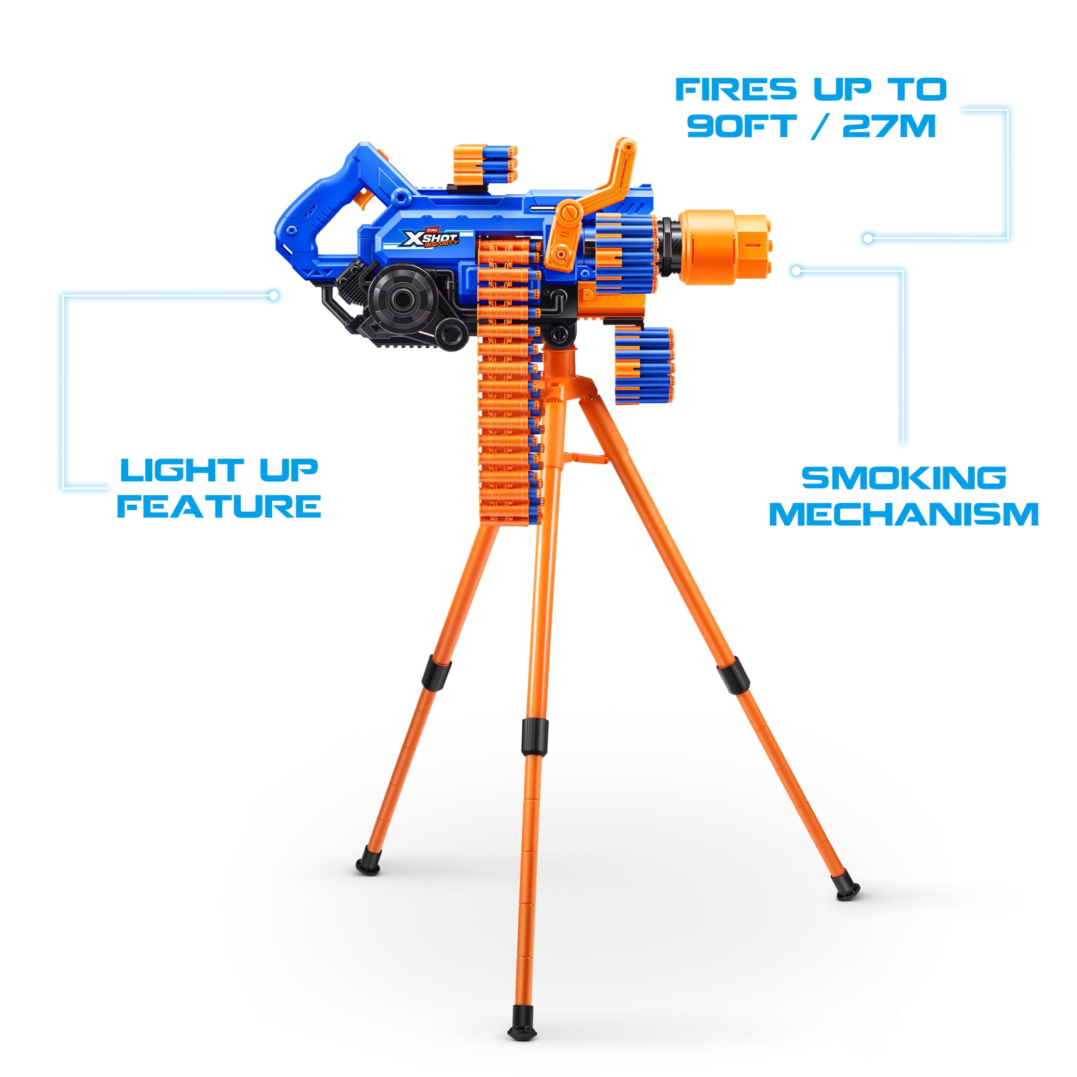 XSHOT Insanity Smoking Barrel Blaster avec 72 fléchettes à technologie Air Pocket de ZURU, Dart Blaster avec mécanisme de fumigation, jouet d'extérieur pour garçons et filles, adolescents et adultes â XSHOT Insanity Smoking Barrel Blaster de ZURU