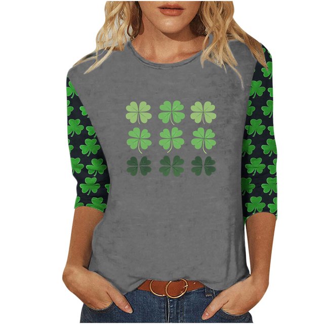 Camiseta de Cuello Redondo de Impresión Casual de Manga Superior de 3/4 de las Mujeres, Poliéster Ligero para la Fiesta de Verano de Primavera Y Diario