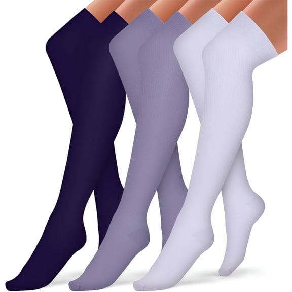 TELOLY Thigh High Compression Socks for Women and Men Circulation (3 Pairs) Over the Knee - Best Support for Running, Travel