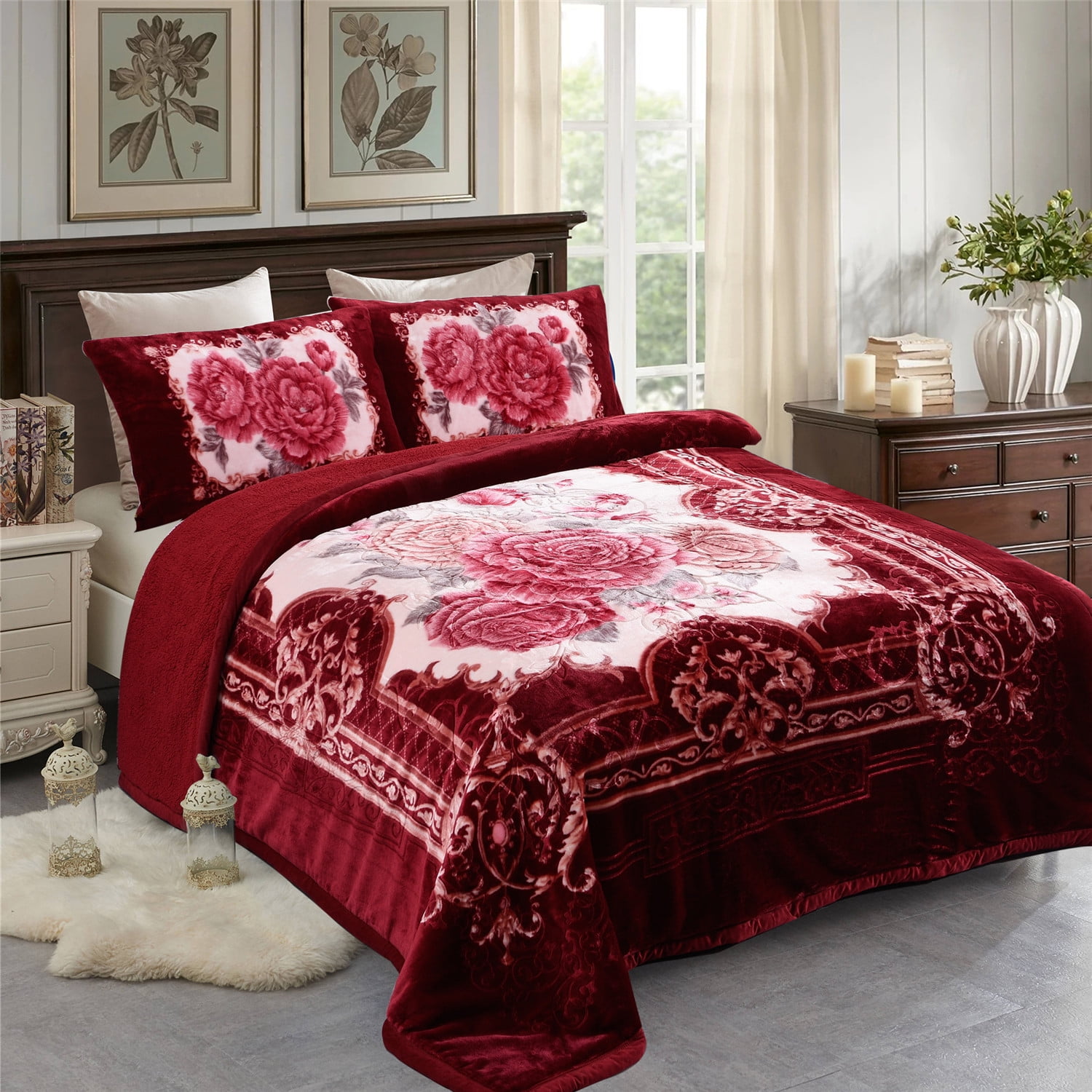JML King Sherpa Fleece Bed Blanket,Embossed Winter Borrego Blanket,3