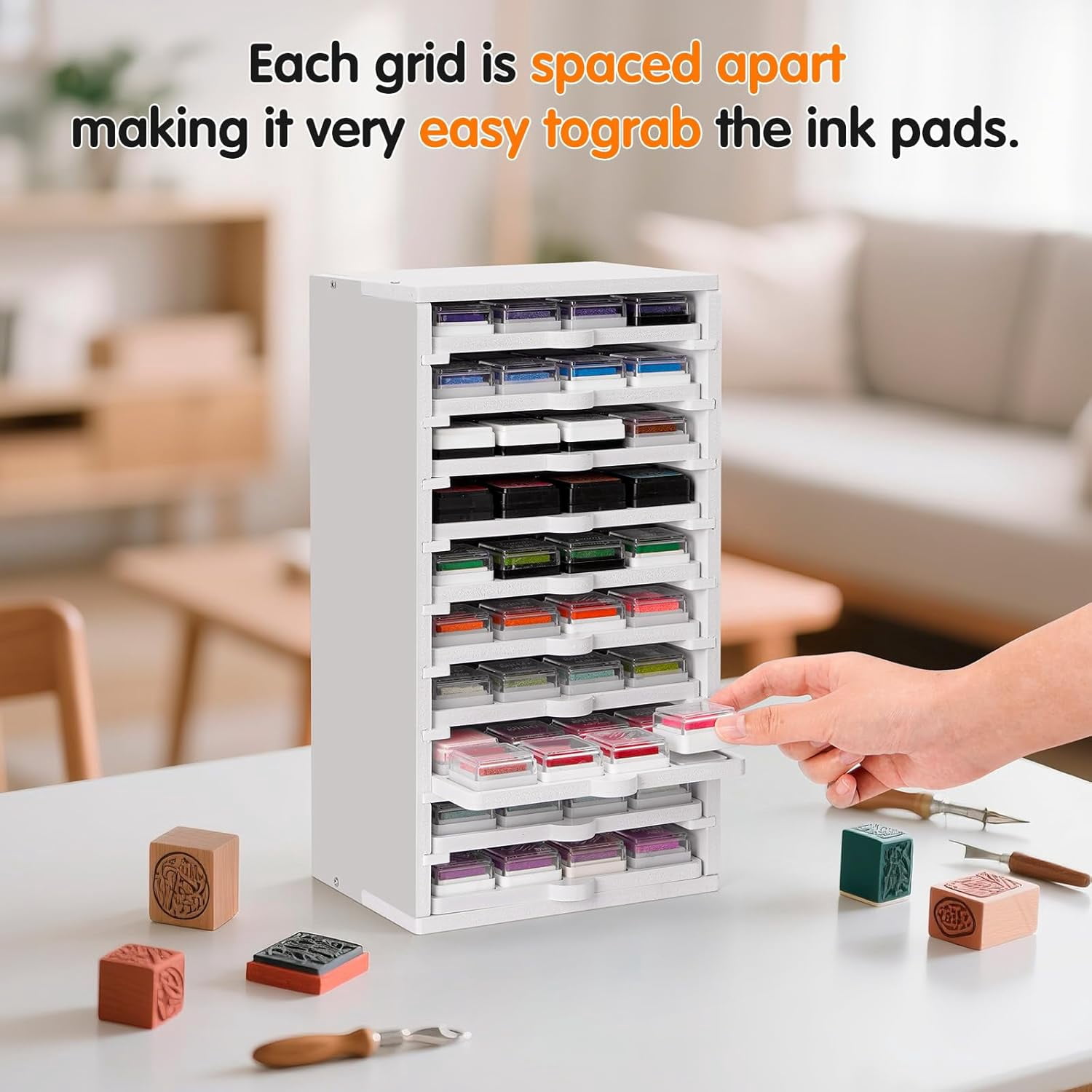 Ink Pad Trays Organizer Rack 10 Slots Ink Pad Storage Mini Size Stamp Ink Pad Storage Organizer Pad Storage Rack with 10 Tray, 1 Tray Holds 12 Inkpad, All of 10 Trays Holds 120