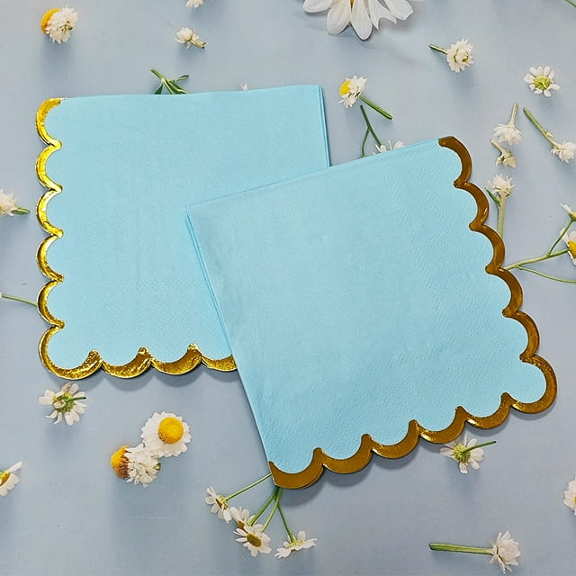 Xiao Hua 50 servilletas rosas con detalles dorados de 5 x 5 pulgadas, desechables, para decoración de fiestas, bodas, despedidas de soltera y baby showers, cenas y almuerzos (azules).