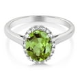 thumbnail image 3 of Gem Stone King 10K White Gold Green Peridot and Diamond Women's Engagement Ring (1.80 Cttw Oval), 3 of 5