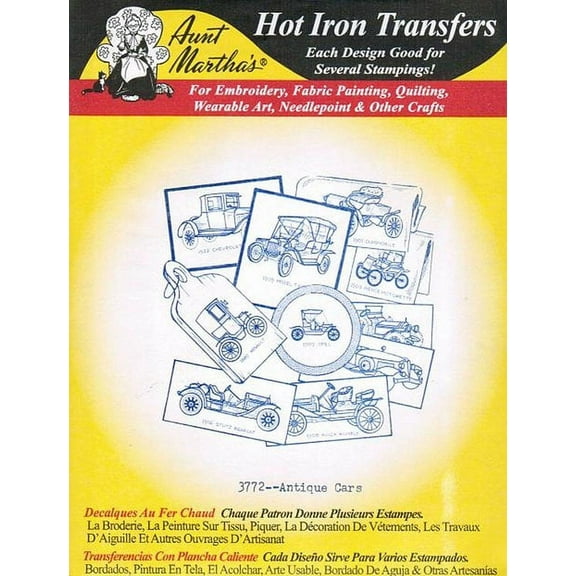 Antique Cars Aunt Martha's Hot Iron Embroidery Transfer