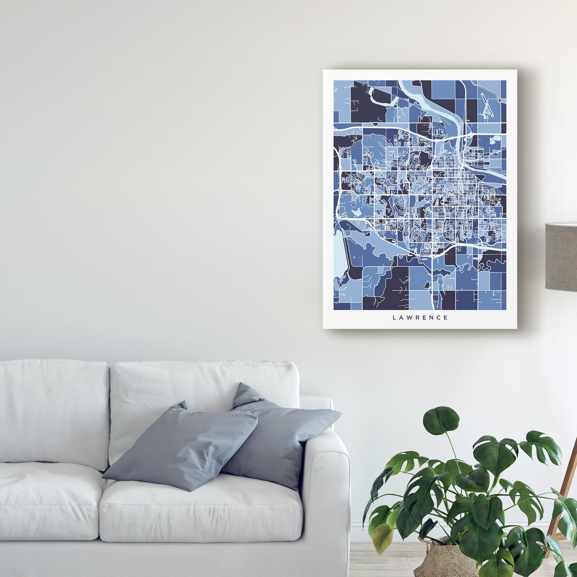 Trademark Fine Art 'Lawrence Kansas City Map Blue' Canvas Art by Michael Tompsett
