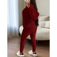 thumbnail image 5 of Womens Plus Size Pajama Set 2 Piece Long Sleeve Ribbed Lounge Sleepwear Knitted Set Wine Red 4XL, 5 of 6