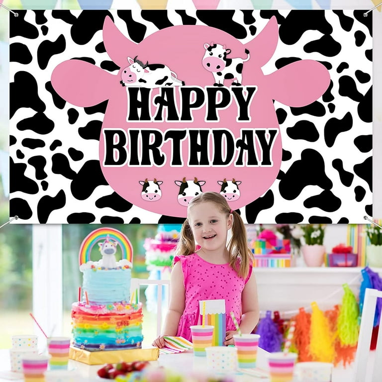 Holy Cow Birthday Backdrop 8x6 FT | Cow Print Farm Theme Party Photography Background