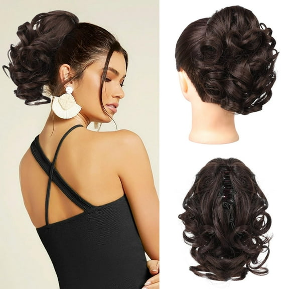 9" Short Ponytail Extension, Classic Loose Curly Wavy Claw Clip Pony tails Hair Extensions Hairpieces for Women (Dark Brown)