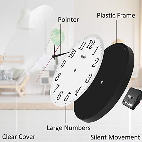 Yoobure 10 Silent Quartz Decorative Wall Clock Non-Ticking Classic Digital Clock Battery Operated Round Easy to Read Home/Office/School Clock 