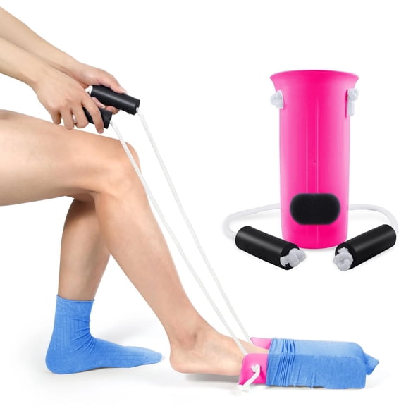KEKOY Sock Aid Device, Sock Aid with Foam Handles, Sock Helper Easy on Easy off for Seniors, Sock Aid Pull on, Rose Red