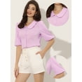 thumbnail image 2 of Blusa De Manga Corta Con Cuello De Peter Pan Para Mujer Rosa morado M, 2 of 5