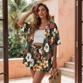 thumbnail image 3 of FKEKYI Women's 2 Piece Short Set Open Front Shirt Top & Shorts with Elastic Waist Tropical Leaf Hibiscus Flower Print Beachwear Loungewear Set for Ladies Summer Outfits, XL, 3 of 7