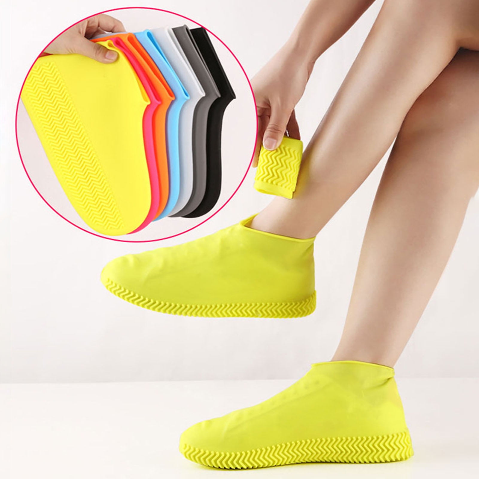 harmtty 1 Pair Rain Shoe Covers Solid Color Waterproof Men Women