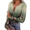 thumbnail image 2 of Boho Tops for Women Stretch Long Sleeve Ribbed Shirts Henley Neck Floral Print Fall Tunic Blouses Tshirts, 2 of 6