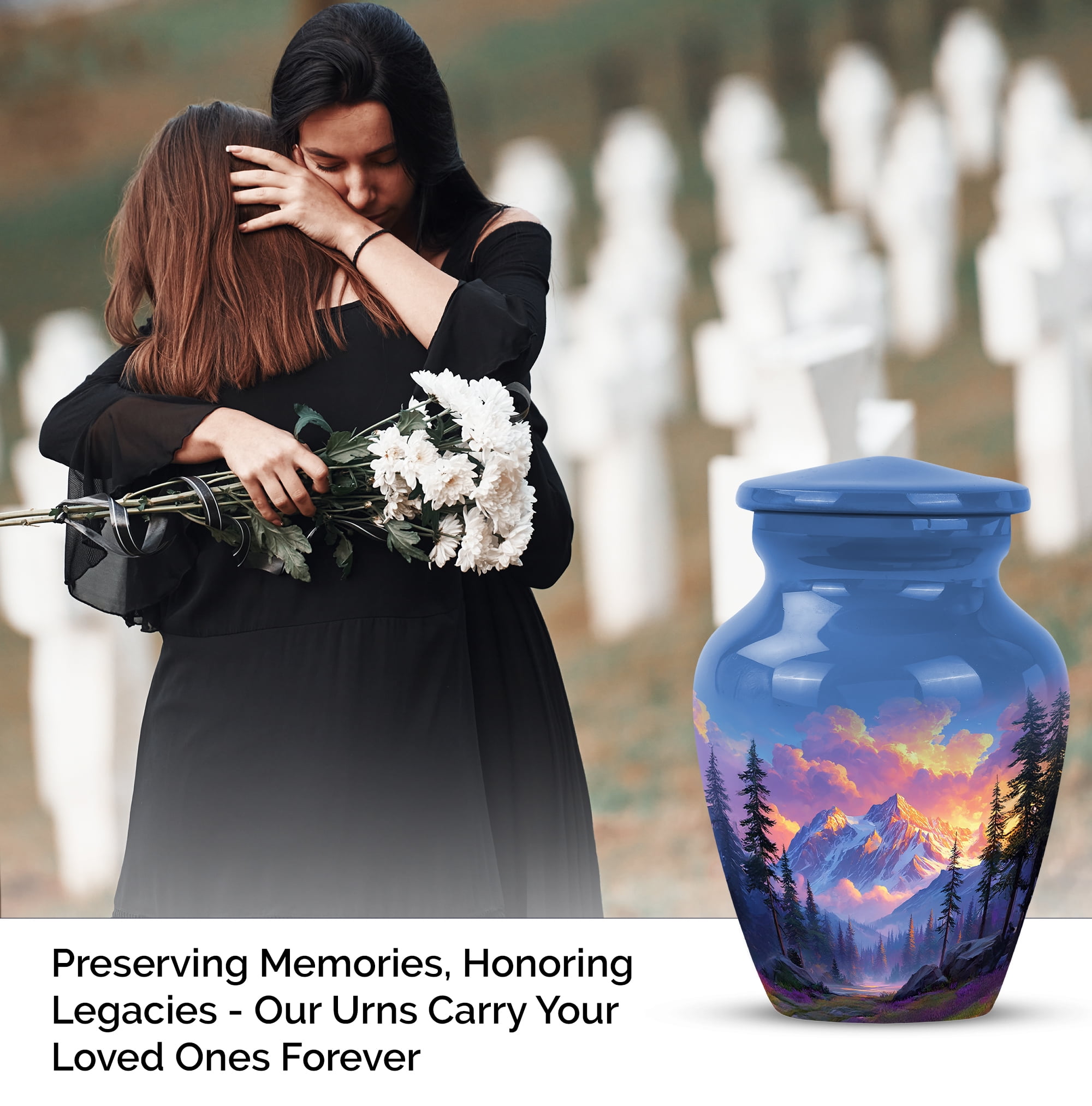 Mountain Keepsake Urn For Adult Male 3 Inch, Blue Mini Urns For Human Ashes For Woman, Small Cremation Urns For Burial In Ground, Funeral Urn For Human Ashes For Adults Mom And Dad