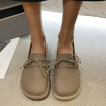 

Aayomet Casual Dress Shoes for Women Wide Width Spring Summer Women s Retro Flat Surface Mouth Shoes Casual And Bottom Soft Soft Khaki 7.5