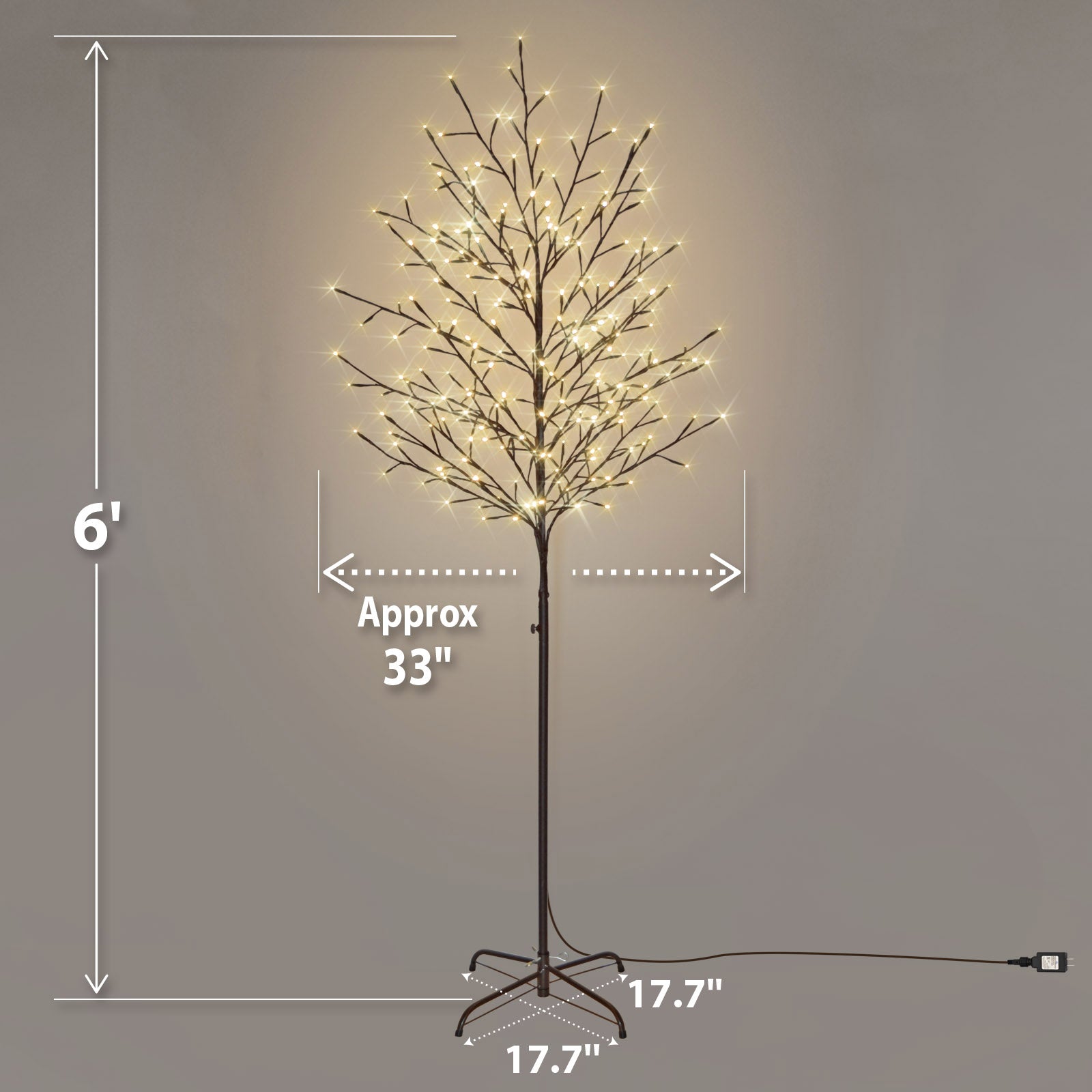 SUNNYOUTDOOR 6ft Lighted Tree 240 LED Light Birch Twig Flexible DIY Christmas Tree w/ Base Warm Light Decor Indoor Outdoor