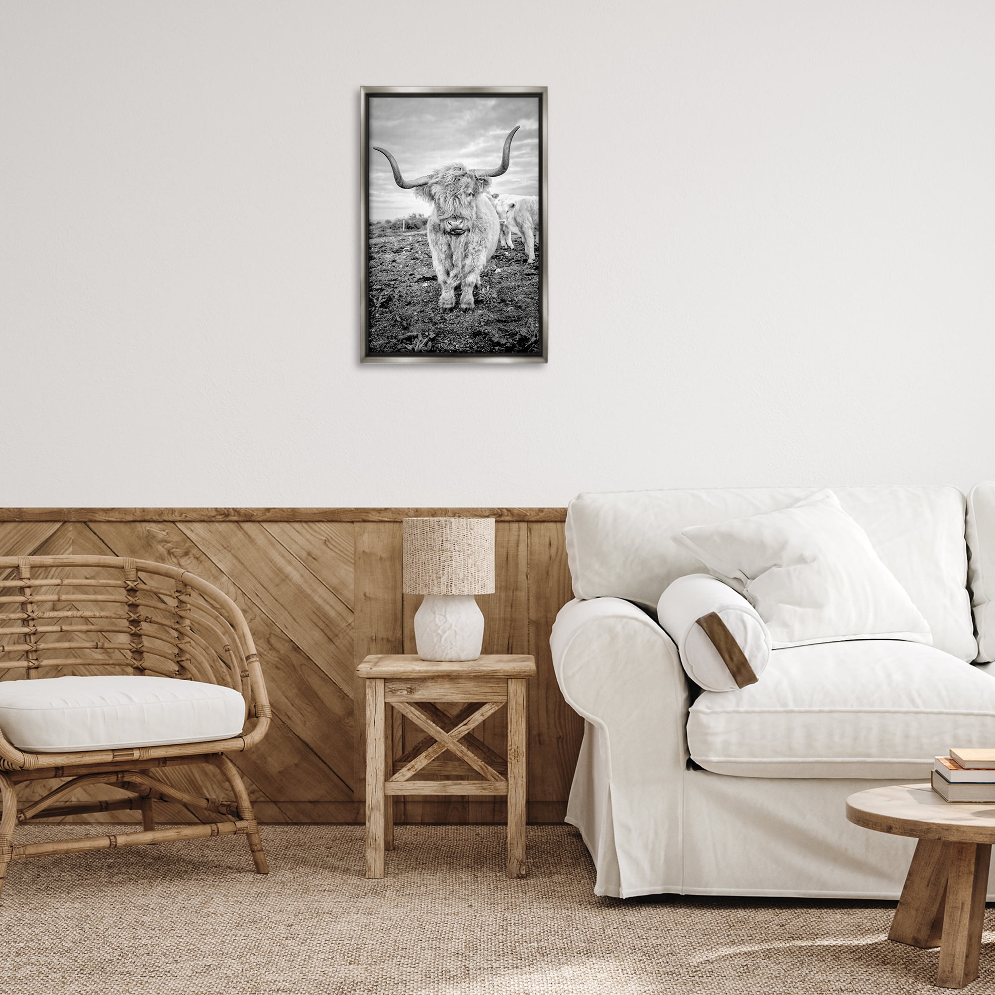 Stupell Industries Longhorn Calf Family Animals & Insects Photography Gray Floater Framed Canvas Art Print Wall Art, 17 x 25