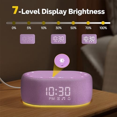White Noise Sound Machine with Alarm Clock, Pink Noise Maker for Baby Adult Sleeping, 30 Soothing Sounds, Easy App Controlled, Dimmable 7-Color Night Light, Sleep Timer, 30 Volume Levels - Purple