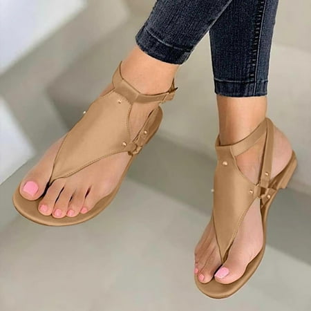 

Jsaierl Womens Flat Sandals Casual Summer Clip Toe Sandals Comfy Arch Support Sandals Bohemian Wedding Sandal Size 8.5