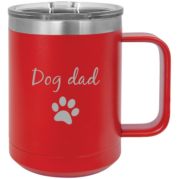 Dog Dad Stainless Steel Vacuum Insulated 15 Oz Travel Coffee Mug with Slider Lid, Red