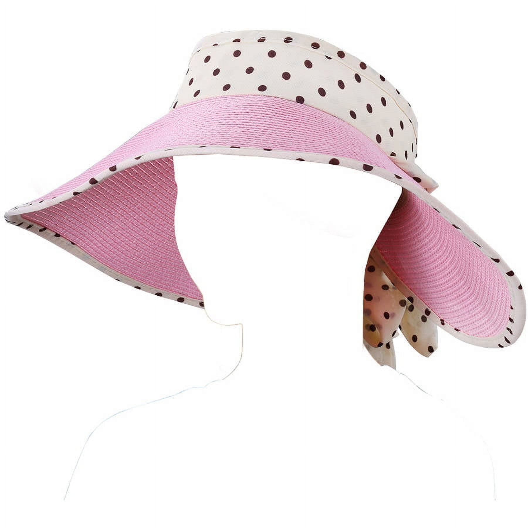 Women's and Girl's Polka Dot Straw Visor Sun Hat