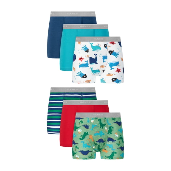 Hanes Infants/Toddlers Potty Trainer Boxer Briefs Underwear Pack, 6-Pack, Boys' Moisture-Absorbing Leak Protection