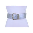 thumbnail image 3 of Women Fashion Belt Hip Waist Shiny Silver Faux Leather Gold Metal Buckle Plus Size, 3 of 9