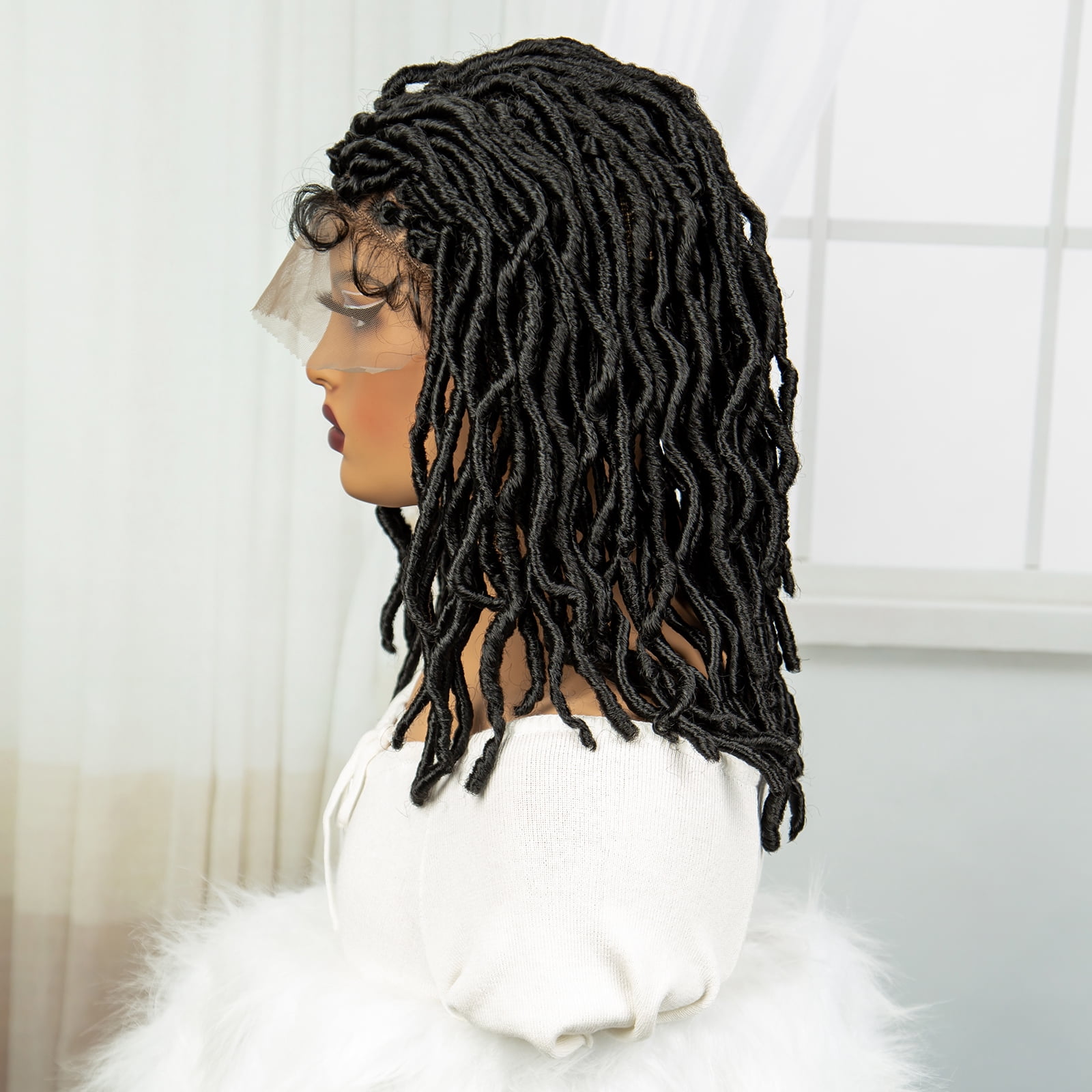 Locs Braided Wigs Synthetic Square Knotless Box Braids Wigs for Women 14 Inches Lace Frontal Lightweight Bob Dread lock Wig with Baby Hair (1B Color)