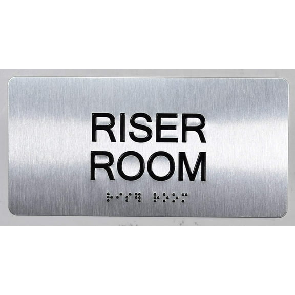Riser Room Sign Silver-Tactile Touch Braille Sign (Aluminium !!, Brush Silver,Size 4x8)- The Sensation line(ref-2022-4)
