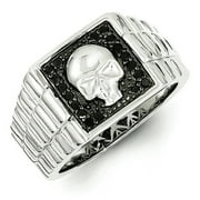 GOLD TIME White Night Sterling Silver Rhodium-plated Black Diamond Square Skull Men's Ring QQR5589-11