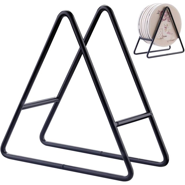 2 soportes para posavasos triangulares de metal de hierro negro, para guardar posavasos redondos y cuadrados, aptos para entre 4 y 9 posavasos, 4,3 pulgadas