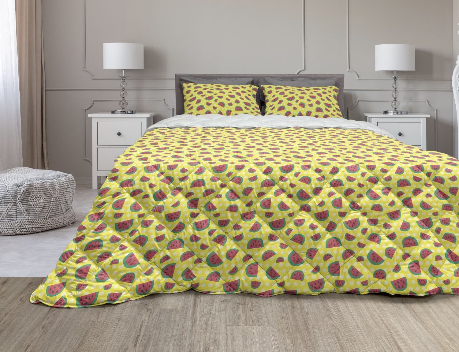 Watermelon Comforter & Sham Bedding Set, Fresh Summer Fruit with Hand