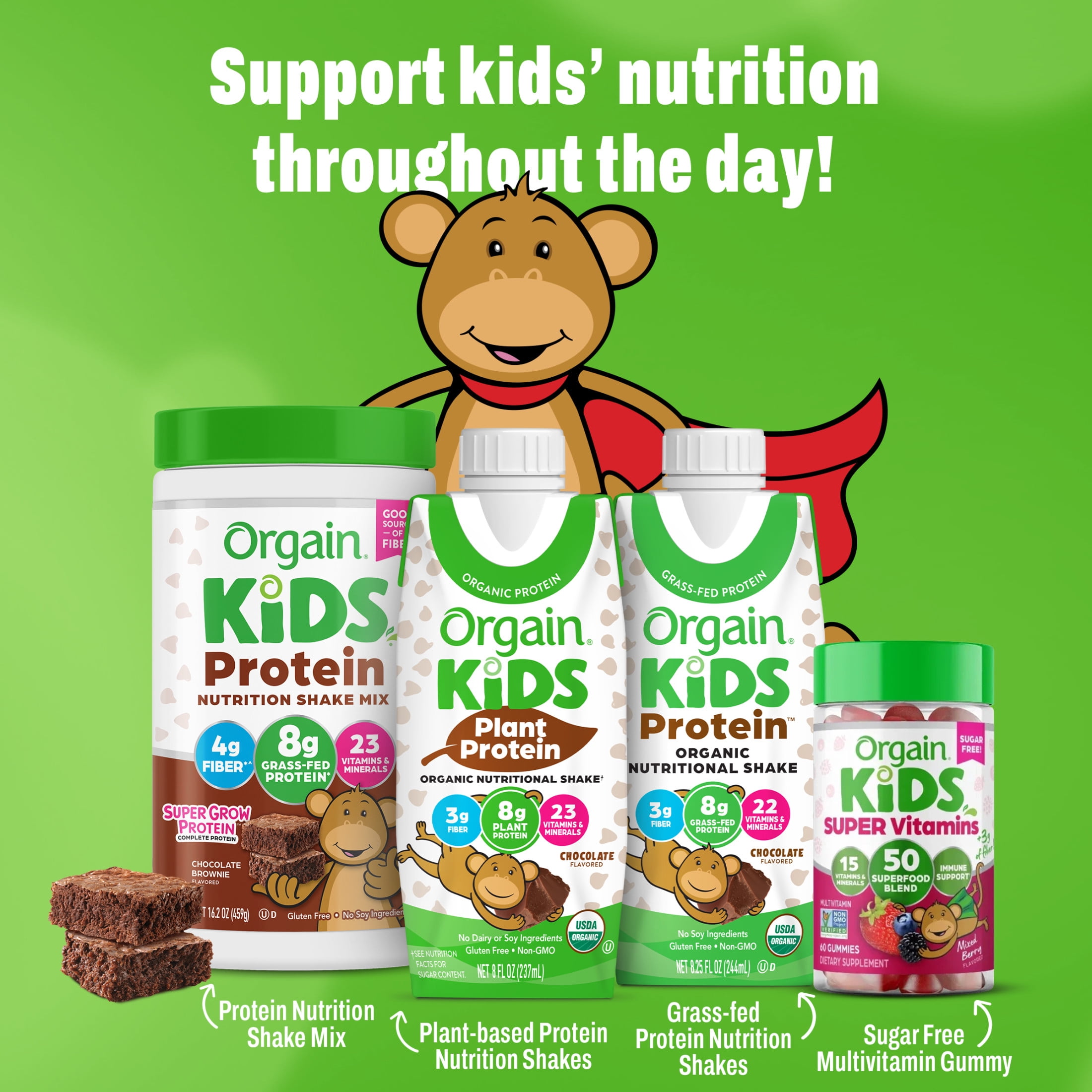 (4 pack) Orgain Organic Kids Nutritional Vegan Protein Shakes, Chocolate, 8 Fl Oz, Pack of 4
