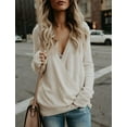 thumbnail image 2 of Women Long Sleeve Deep V Neck Knit Sweater Wrap Front Loose Tops Pullover Jumpers for Women, 2 of 6