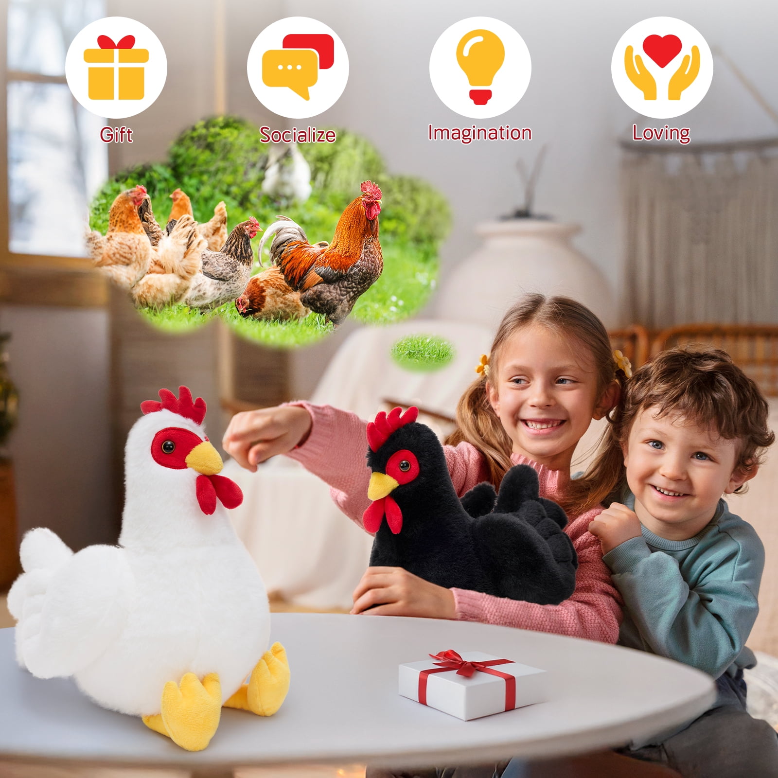 MorisMos 12'' Stuffed Easter Hen Stuffed Animals Bulk Chicken Plush Toy