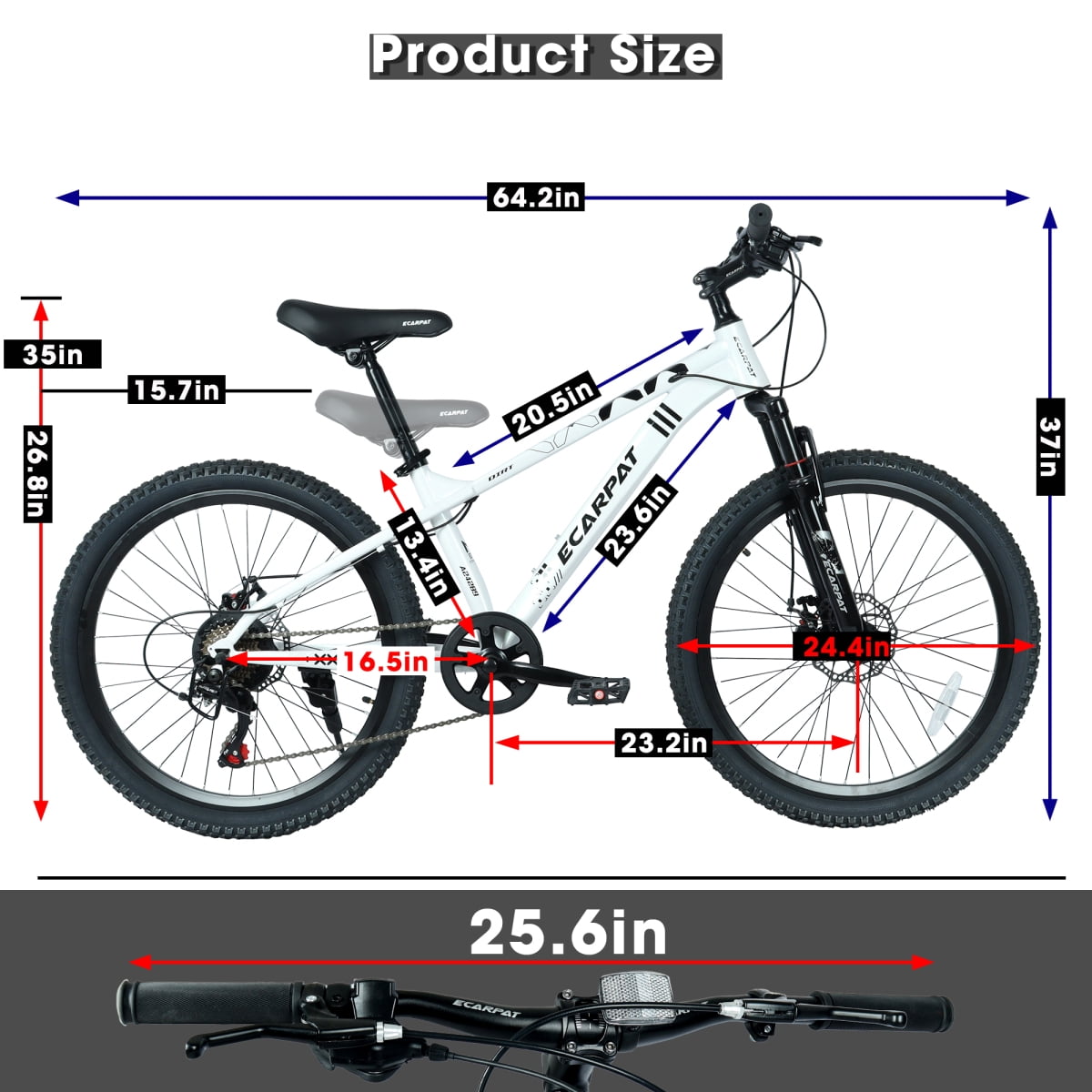 LuckyNote 24 Inch 21 Speed Mountain Bike, Adult Mountain Bicycle with Front Suspension Dual Disc Brakes Steel Frame Non-Slip Tires for Men Women Outdoor Cycling, White