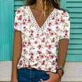 thumbnail image 2 of Summer Short Sleeve T Shirts for Women Floral Crochet Lace Trim V Neck Tunic Tops Casual Loose Blouses Tee Shirts, 2 of 5