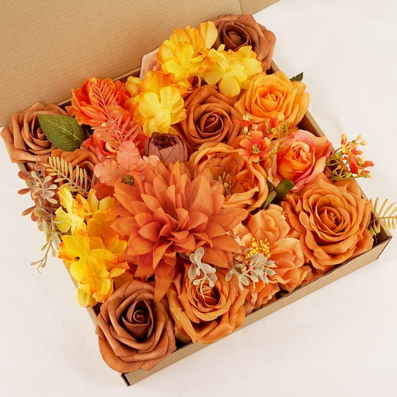 Artificial Flowers Fake Flowers and Fake Green Leaves Combo Box Set for DIY Wedding Bouquet, Bridal Shower Centerpiece Floral Arrangement, Party Table Decorations, Home Decoration