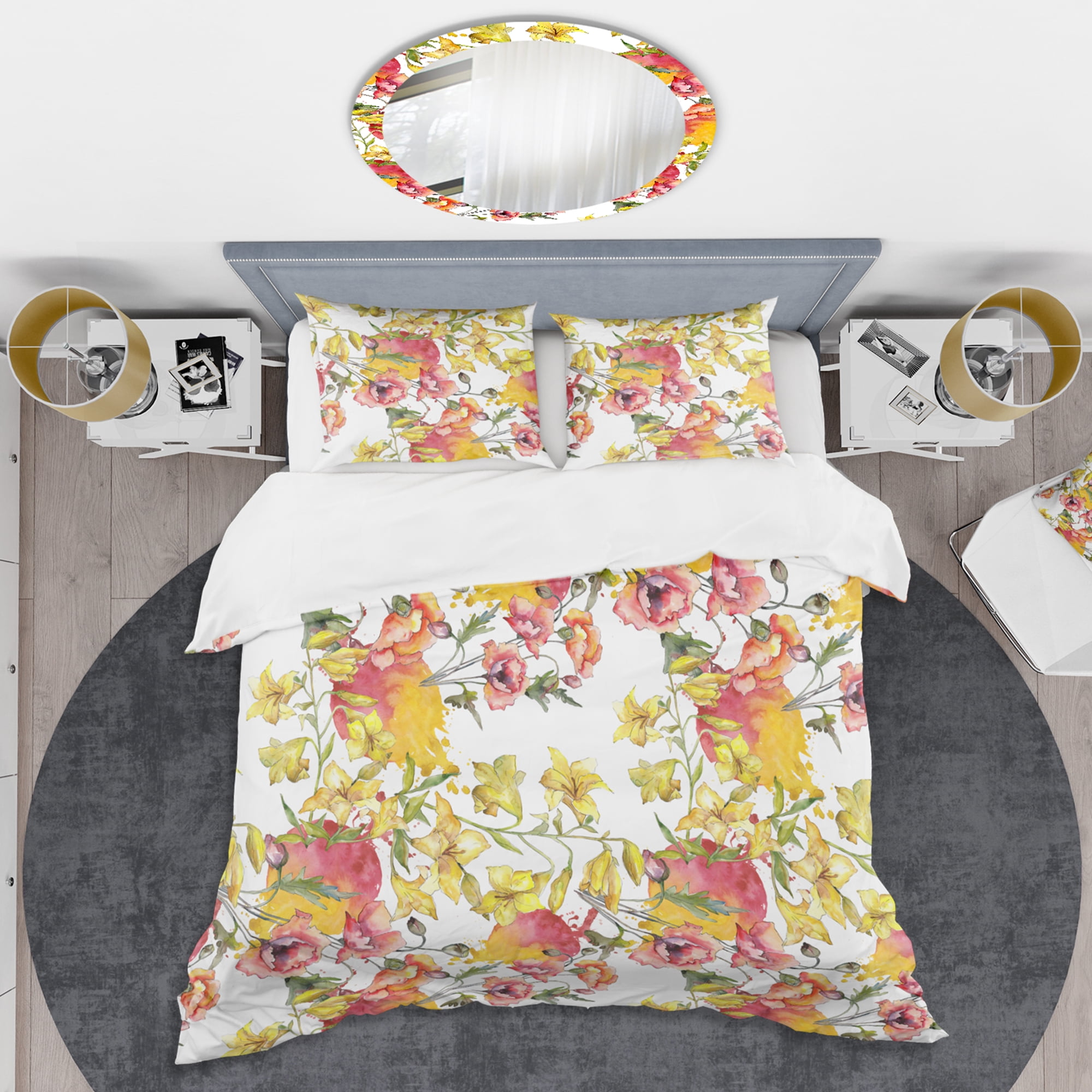 Designart 'Retro Handdrawn Poppies IV' Mid-Century Modern Duvet Cover Set
