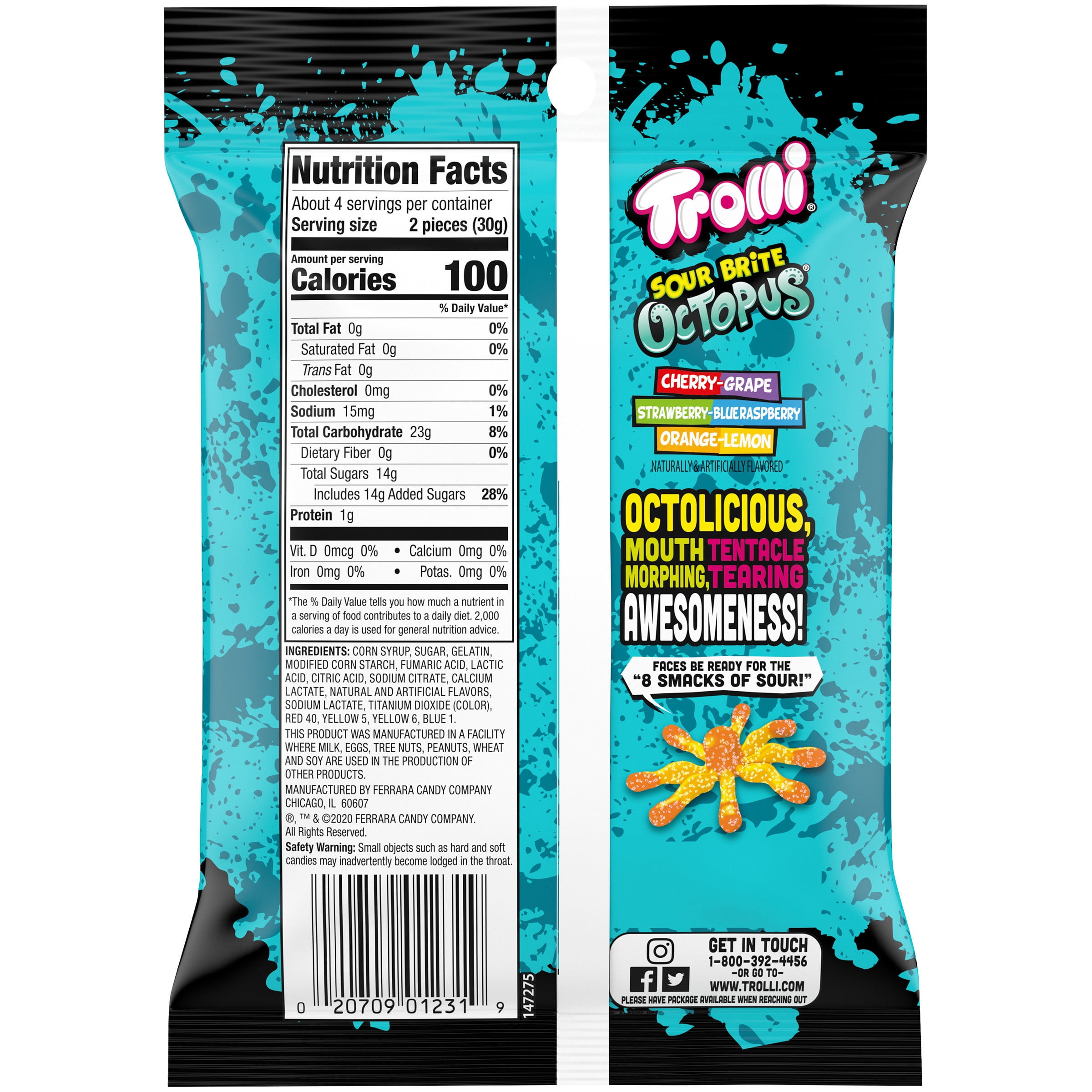 (4 pack) Trolli Sour Brite Octopus, Assorted Flavors 4.25 oz