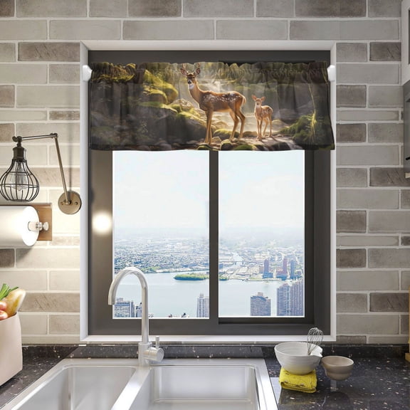 Deer in Forest Valance Curtains 54"x18" Rod Pocket for Kitchen Living Room Windows Farmhouse Decor