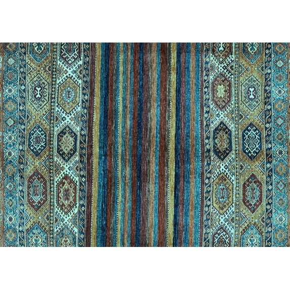 Ahgly Company Indoor Rectangle Abstract Light Blue Modern Area Rugs, 8' x 10'