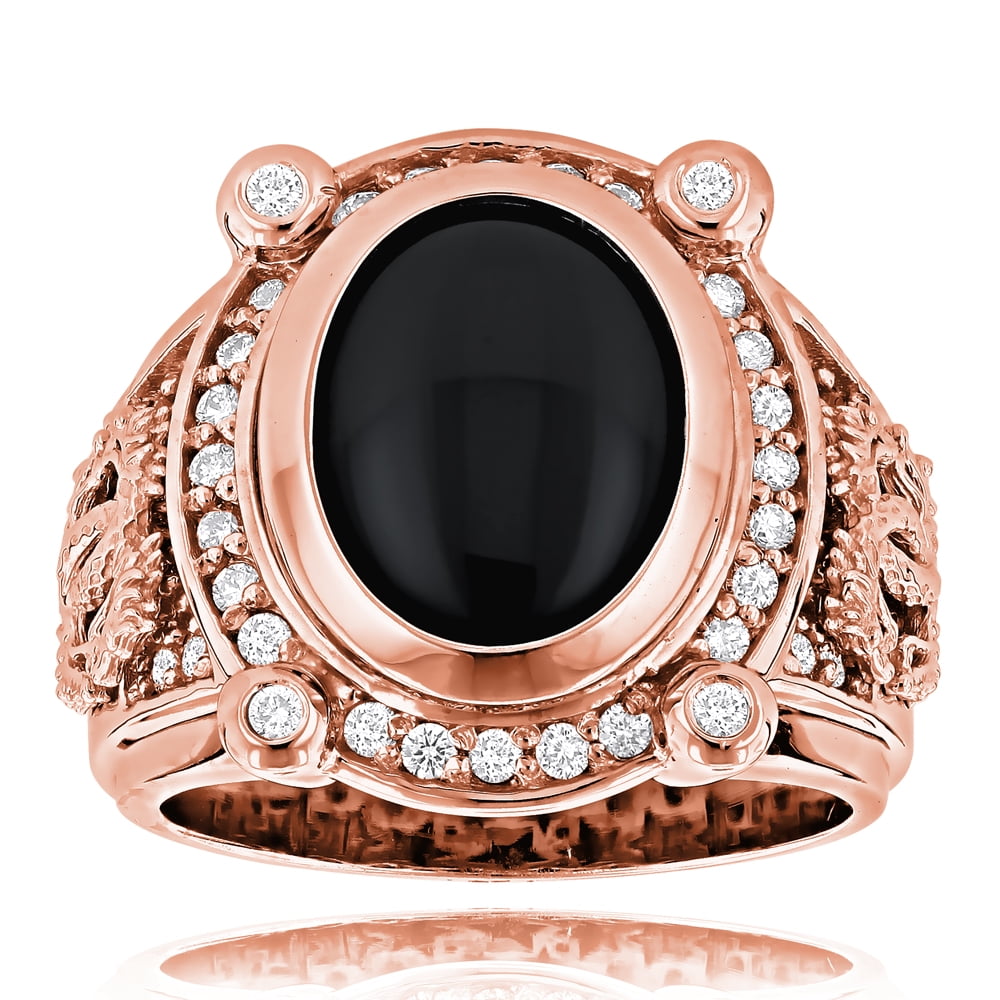Luxurman Black Onyx Ring 14K Natural Diamond Onyx Ring (Rose Gold