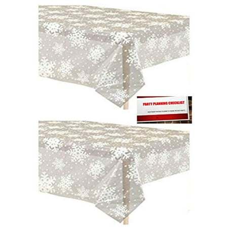 Mike Love Christmas Party 2 Pack Clear Winter Christmas Snowflake Plastic Tablecloth Table Cover 108 x 54 Plus Party Planning Checklist by Mikes Super Store ()