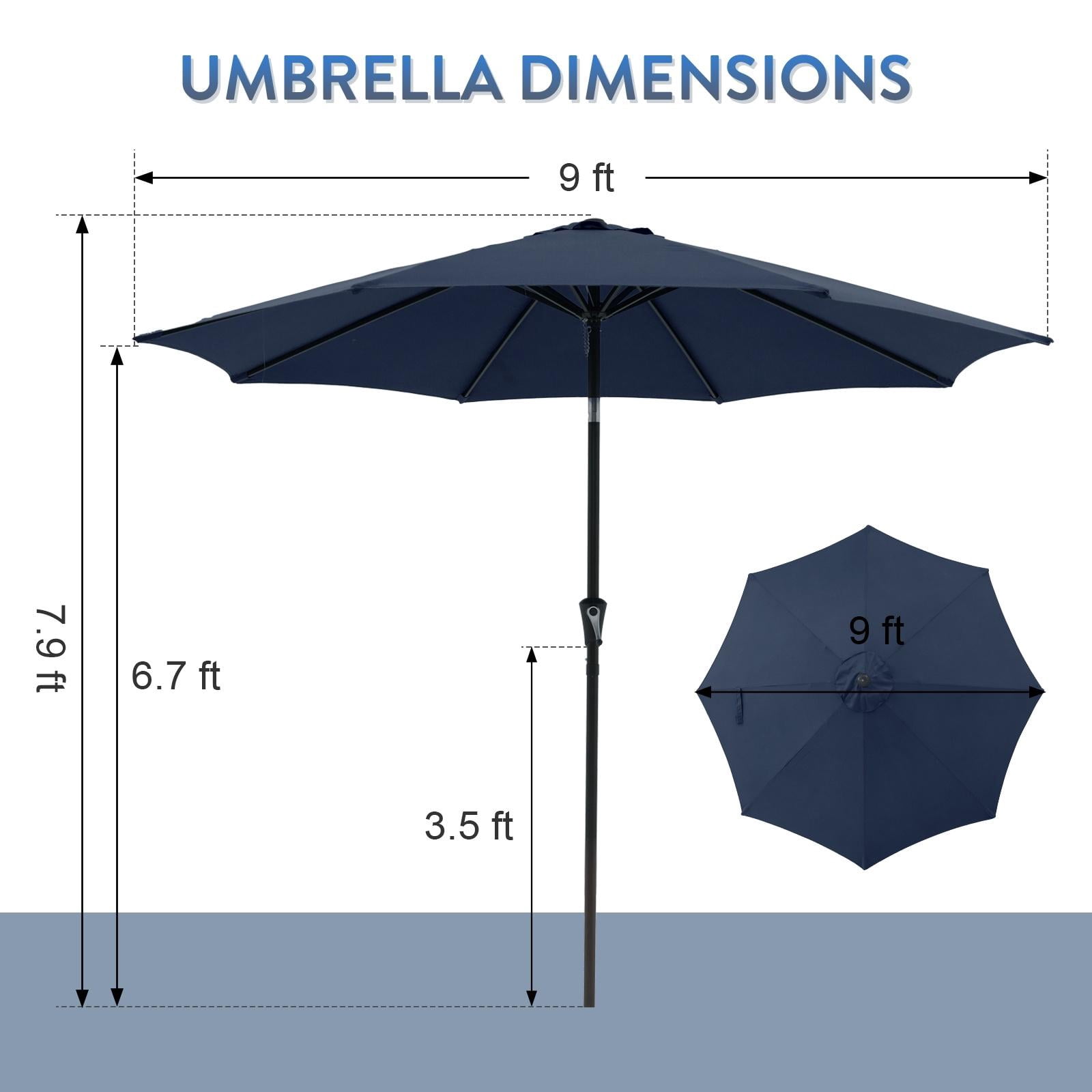 Patio Umbrella with Patio Market Umbrella Base, 9-feet Outdoor Table Market Umbrella