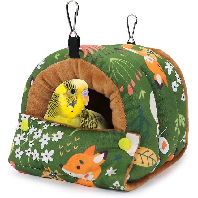 Casa de nido de pájaro, cabaña cálida de invierno para acurrucarse, cama de pájaro, hamaca colgante para loros, periquitos, periquitos, caique, cacatúas de Senegal, conures (pequeño, verde)