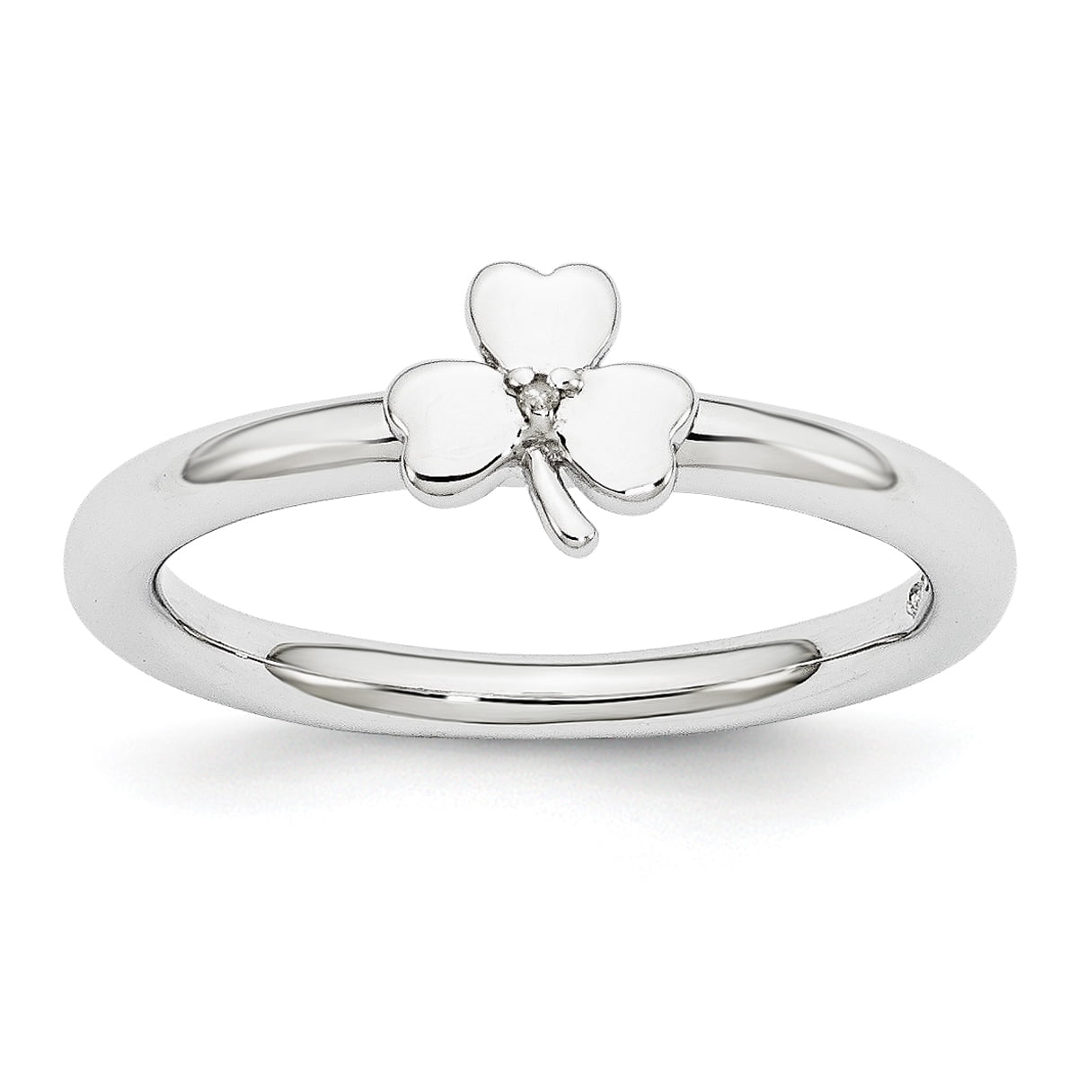 Diamond Sterling Silver Rhodium Clover Ring